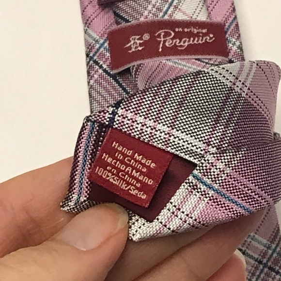 PENGUIN - 100% Silk Plaid Purple/Gray Necktie - Picture 6 of 8